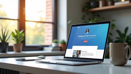 Laptop screen displaying an AI-powered website builder – quickly creating a professional website in just 5 minutes.