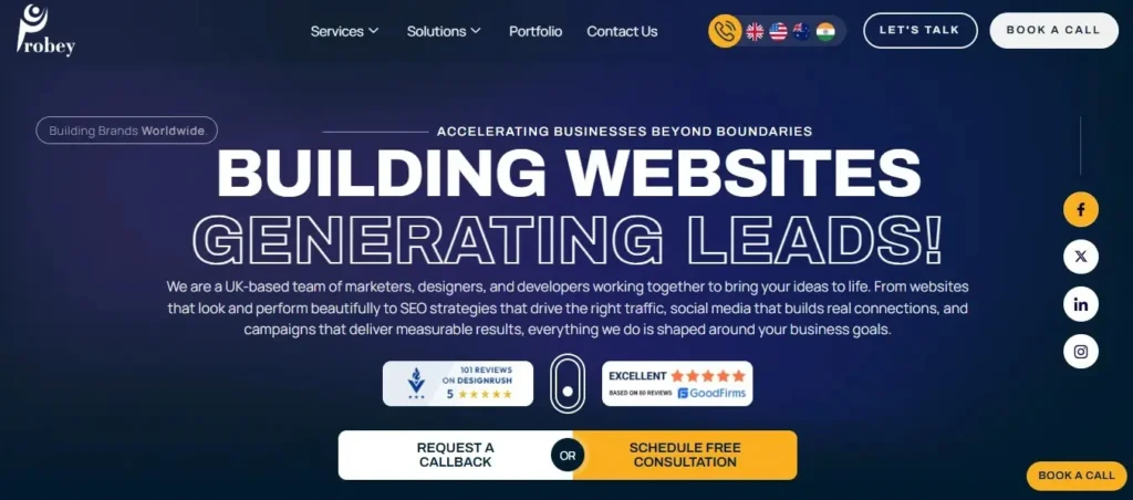 Probey Services website's homepage