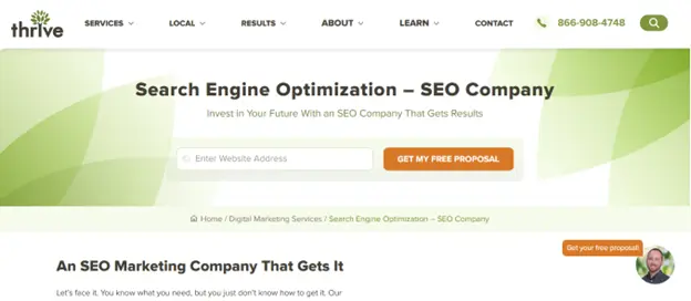 SEO page of Thrive Agency